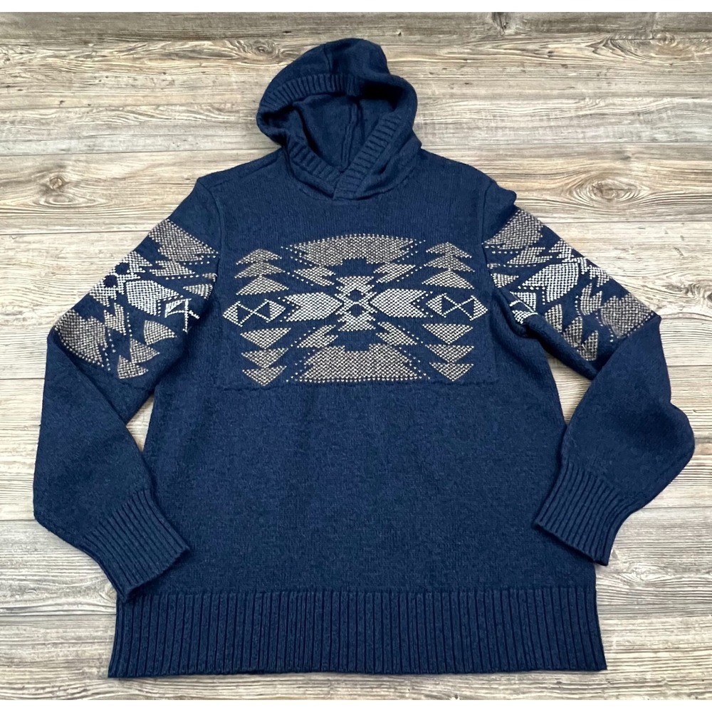 American Eagle Outfitters Mens Sweater Blue Size M Hoodie Fair‎ Isle Cabincore